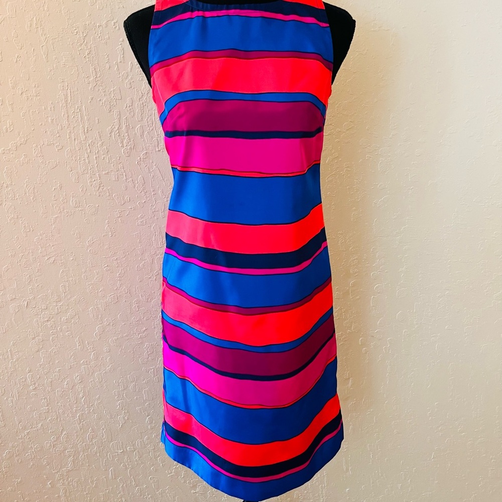 Talbots Bright Pink & Royal Blue Striped Sleeveless Shift Dress